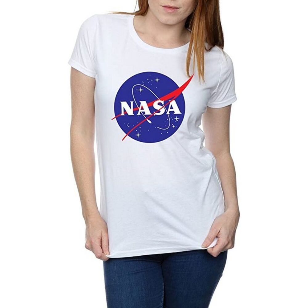 NASA Womens/Ladies Insignia Distressed Logo Cotton T-Shirt / White